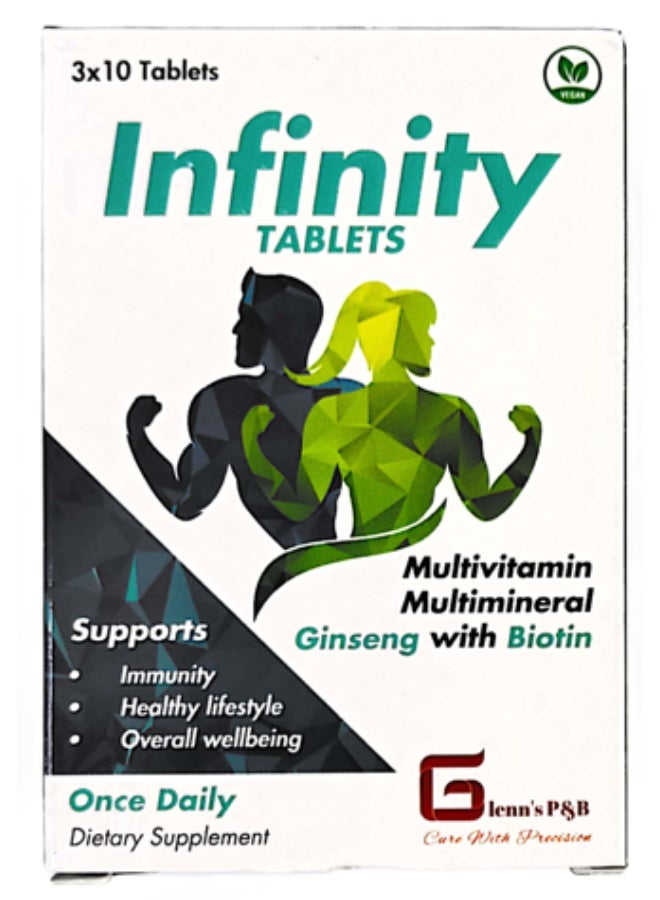 Vegan Glenn’s Infinity Multivitamin & Multimineral Tablets with Ginseng & Biotin – Daily Energy, Immunity & Hair-Skin Support, 30 Tablets - Image 3